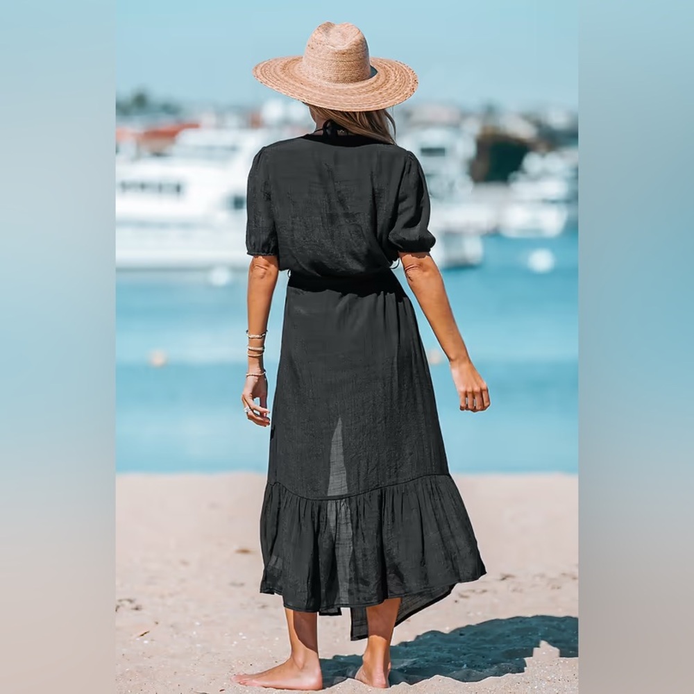 Black Women's Beach Cover-Up Maxi Dress - Picture 2 of 2